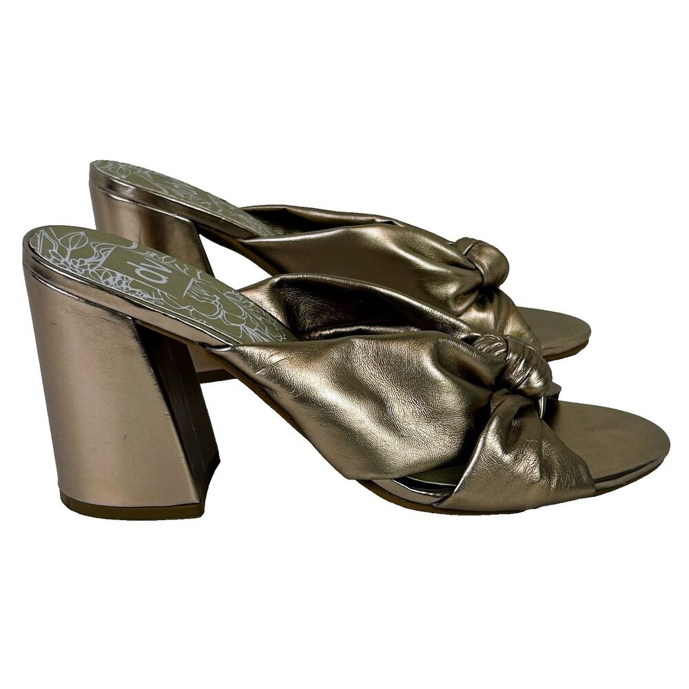 Dolce Vita Knotted Strappy Mule Heels Slide on Sandals Metallic Bronze Gold sz 9 - Picture 6 of 10